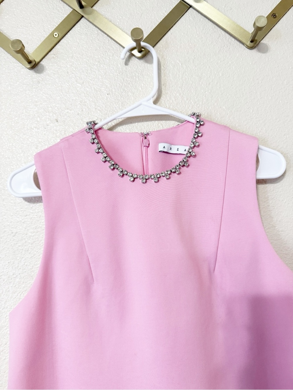 AREA Embellished Powder Pink Crystal Heart Back Open Cutout Mini Dress NEW - Picture 11 of 15